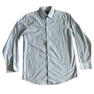 Chaps Boys Long Sleeve Button Down Baby Blue White Micro Plaid Shirt Sz XL 18/20